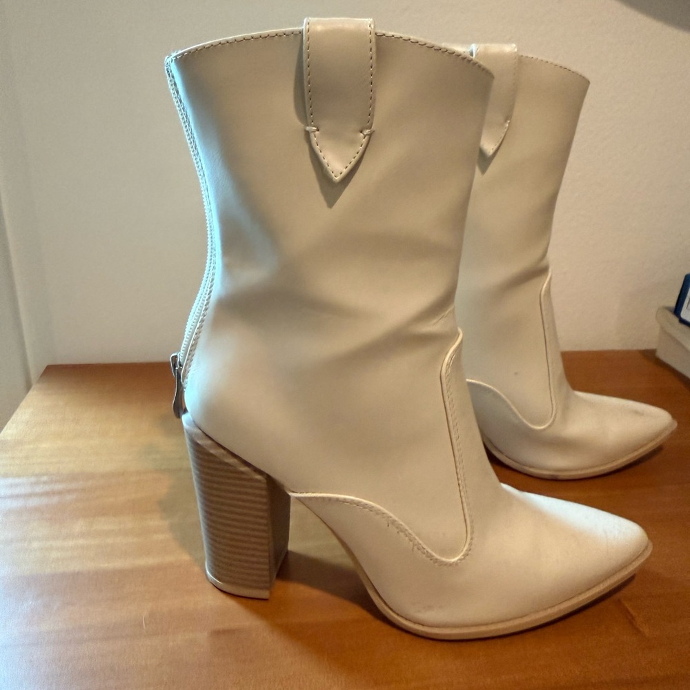 Qupid Cream Ankle Booties Western mid calf boot